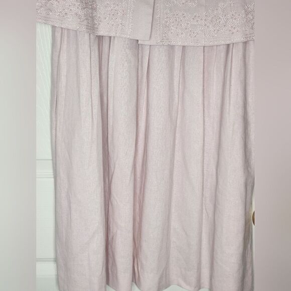 Vtg Karin Stevens 14 PastelPink LINENBlendFaux2Piece Women Midi Embroidery Dress - Picture 13 of 13